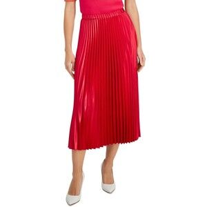 Anne Klein Women's Pleated Pull-On Midi Skirt, Rich Camellia, M